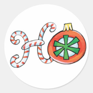 Cute Christmas Text, Ho in Candy Canes Ornaments Classic Round Sticker