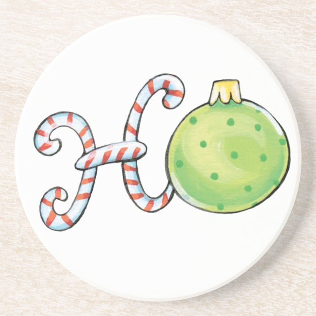 Cute Christmas Text, Ho in Candy Canes Ornaments Coaster (Front)