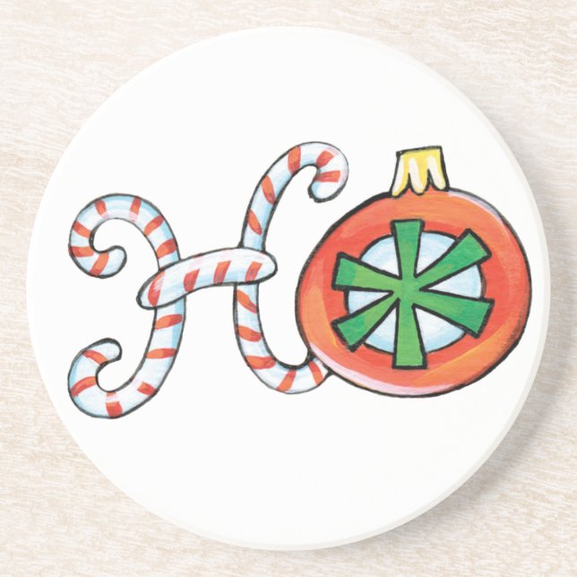 Cute Christmas Text, Ho in Candy Canes Ornaments Coaster (Front)