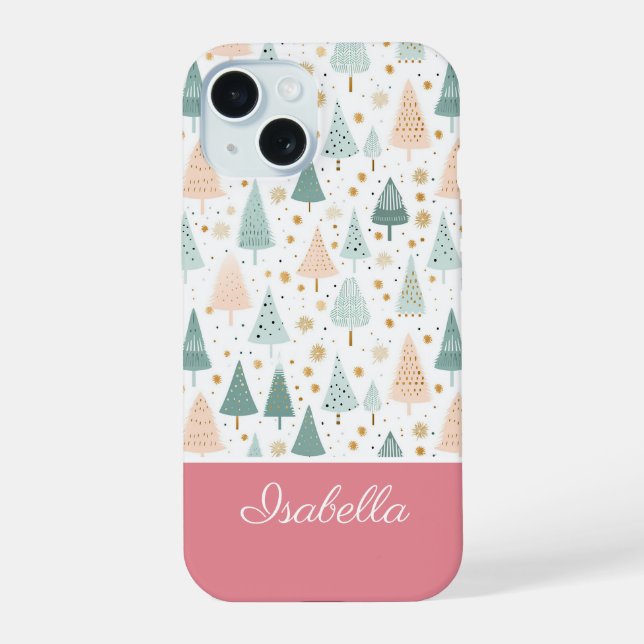 Cute Christmas Themed Pattern iPhone 15 Case (Back)