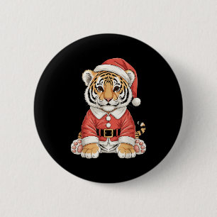 Cute Christmas Tiger Santa Safari Animal  6 Cm Round Badge