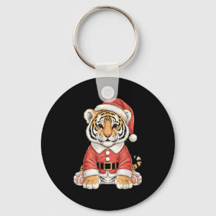 Cute Christmas Tiger Santa Safari Animal Key Ring