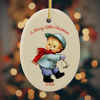 Cute Christmas Tot Boy with Bell Ornament