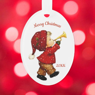 Cute Christmas Tot Boy with Horn Acrylic Ornament