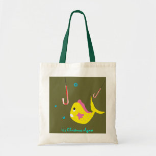 Cute Christmas Tote Gift Bag - Fish Candy Cane