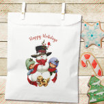 Cute Christmas Tots with Snowman Bag<br><div class="desc">Personalise this paper bag for holiday gifts and goodies with your own text caption. Darling nostalgic image of two cute tots with a snowman and a puppy. See other items in this same design collection.</div>