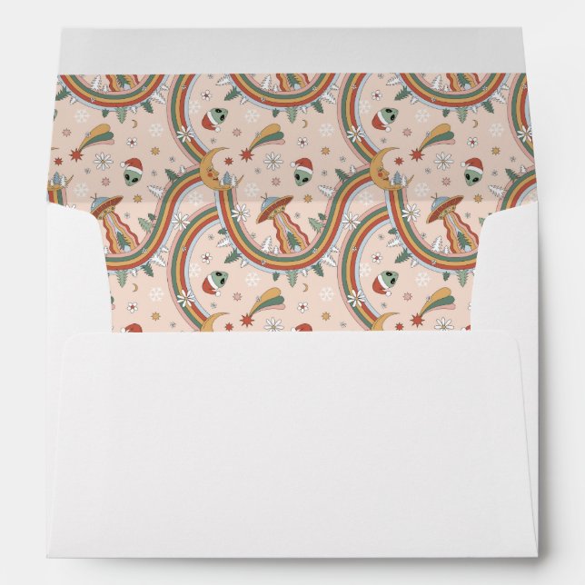 Cute Christmas Tree Alien Rainbow Holiday Pattern Envelope (Back (Bottom))
