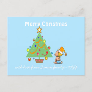 Cute Christmas Tree and a Baby Blue Christmas Holiday Postcard