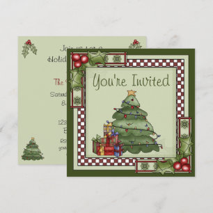 Cute Christmas Tree and Gifts Holiday Party Invitation