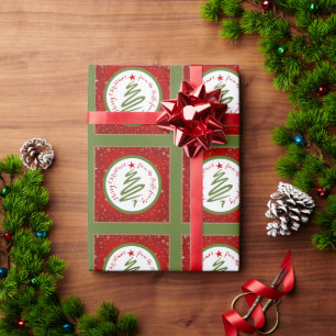 Cute Christmas Tree and Red Background Wrapping Paper