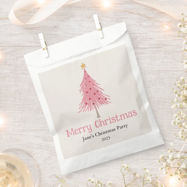 Cute Christmas Tree Blush Pink Party Favour Bags (Clipped)