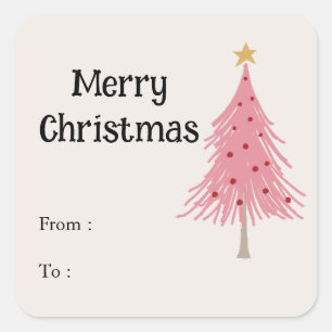 Cute Christmas Tree Blush Pink  Square Sticker