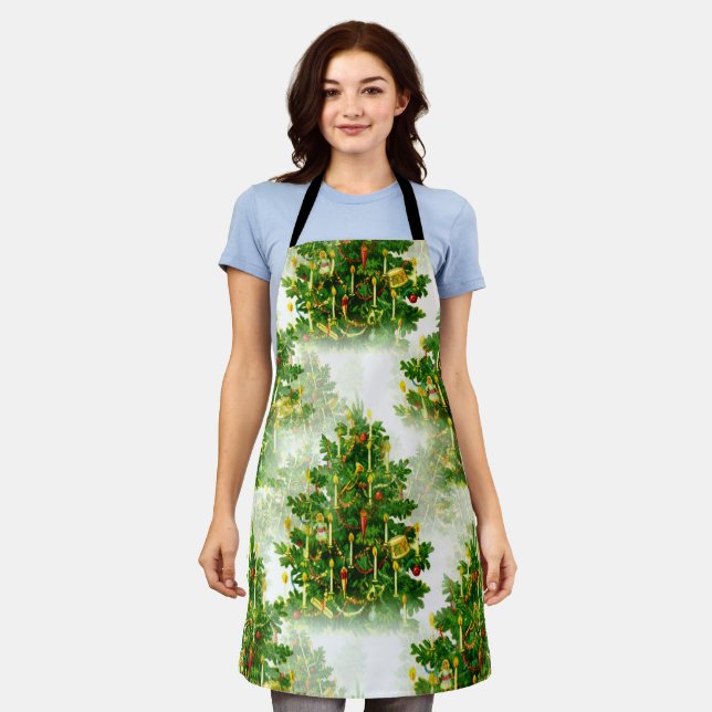 Cute Christmas Tree Candle  lights Apron (Worn)