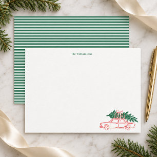 Cute Christmas Tree Car Doodle Family Stationery Card