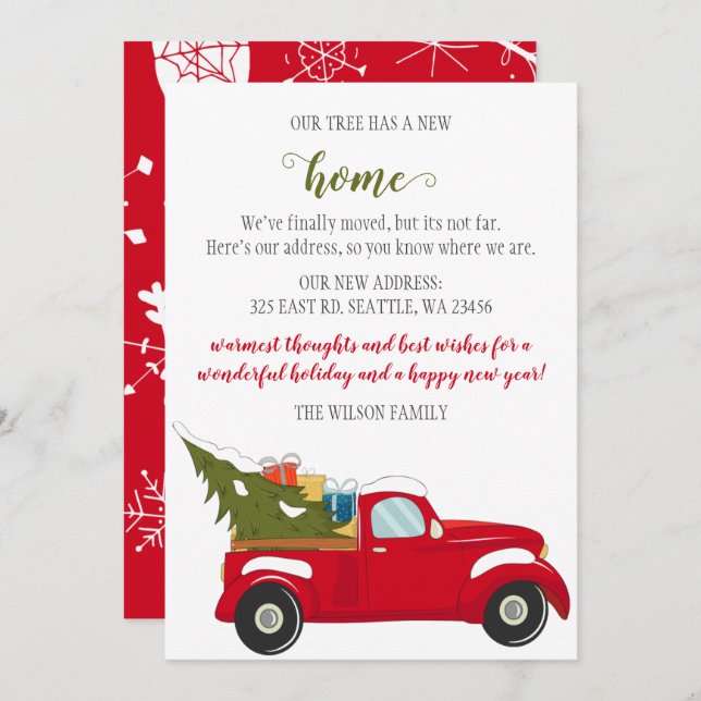 Cute Christmas Tree Car We've Moved Holiday Cards (Front/Back)