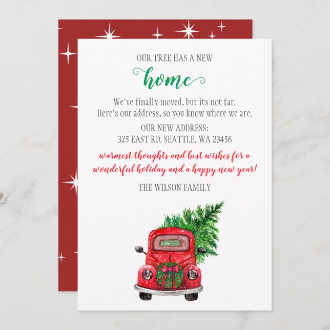Cute Christmas Tree Car We've Moved Holiday Cards (Front/Back)