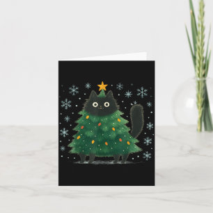 Cute Christmas Tree Cat Funny Holiday Snowflake  Card