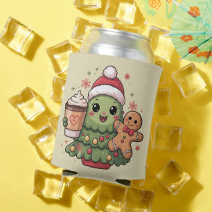 Cute Christmas Tree Coffee Latte Gingerbread Xmas Can Cooler