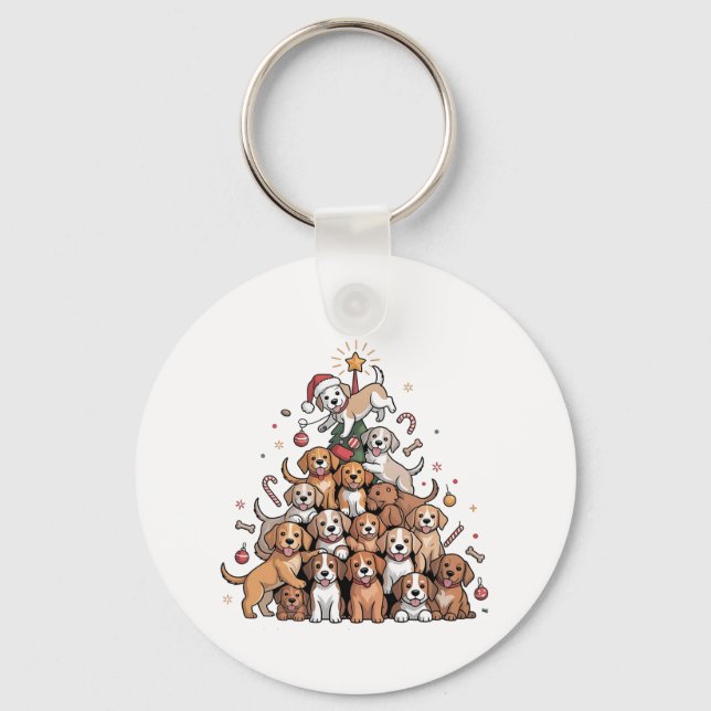 Cute Christmas Tree Dog Xmas Tree Puppy   Key Ring (Front)