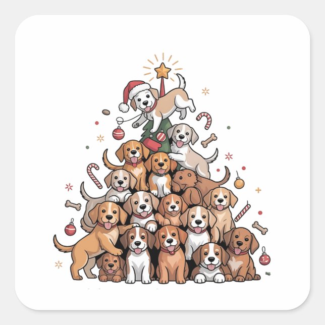 Cute Christmas Tree Dog Xmas Tree Puppy   Square Sticker (Front)