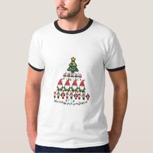 Cute Christmas Tree Gnomes & Elves Pyramid  T-Shirt
