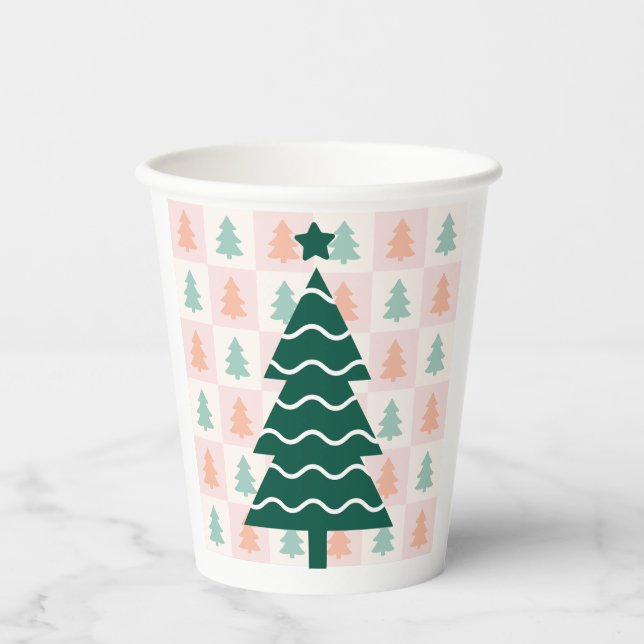  Cute Christmas Tree Holiday Design.  Paper Cups (Front)