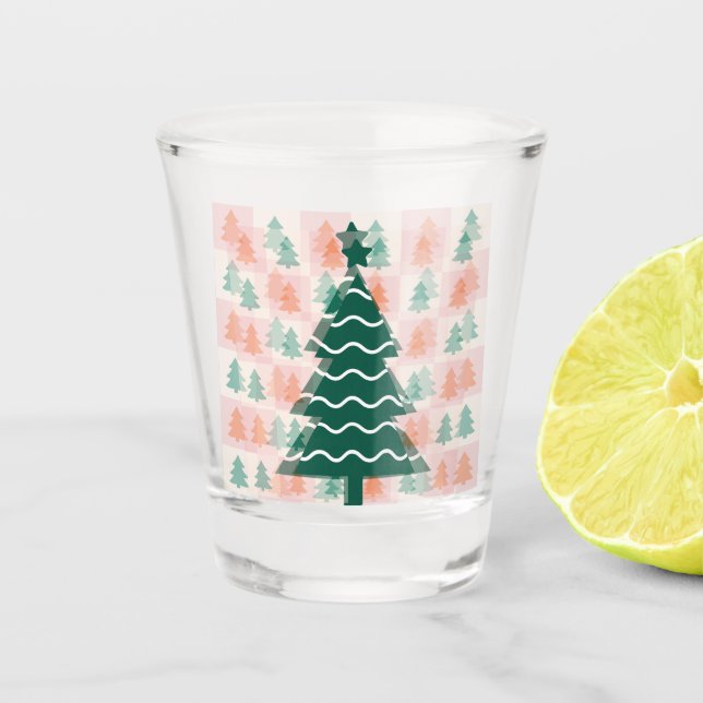  Cute Christmas Tree Holiday Design.  Shot Glass (Front)