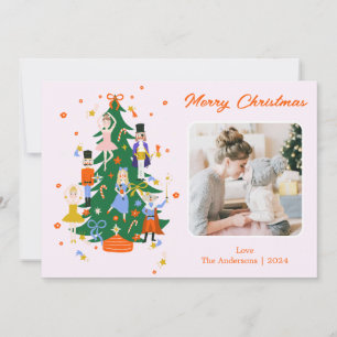 Cute Christmas Tree Illustration with Photo Holiday Card