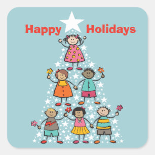 Cute Christmas Tree Kids Happy Holidays Sticker