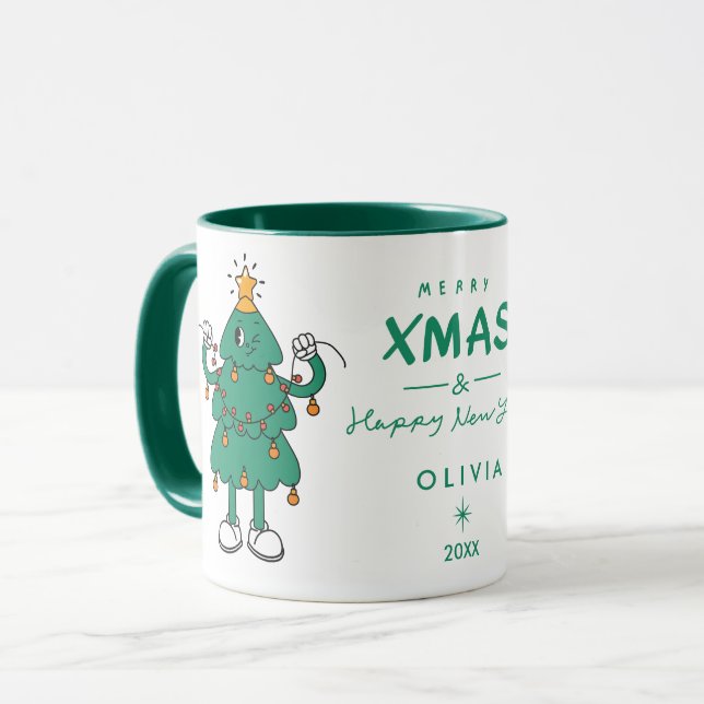 Cute Christmas Tree Mug | Personalised Holiday  (Front Left)