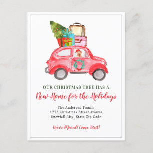 Cute Christmas Tree New Home Car Holiday Moving Announcement Postcard
