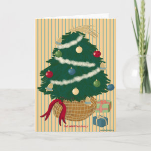 Cute Christmas tree on a stripes. Customisable Holiday Card