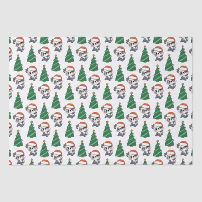 Cute Christmas Tree Panda Red Santa Hat Tissue Paper (Front)