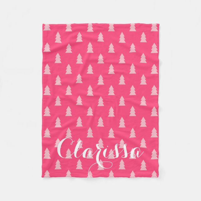 Cute Christmas tree pattern pastel and hot pink Fleece Blanket (Front)