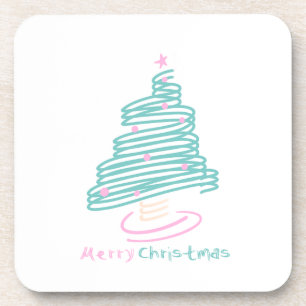 Cute Christmas Tree Pink Green Swirly  Coaster