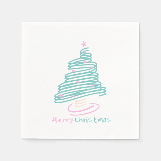 Cute Christmas Tree Pink Green Swirly  Napkin (Front)