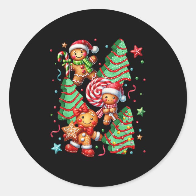 Cute Christmas Tree Santa Gingerbread Xmas Women M Classic Round Sticker (Front)