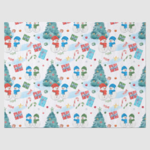 Cute Christmas Tree, Snowman, Gifts, Candy Pattern Tissue Paper