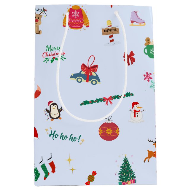 Cute Christmas Tree Snowman Snowflakes Snowball Medium Gift Bag (Front)