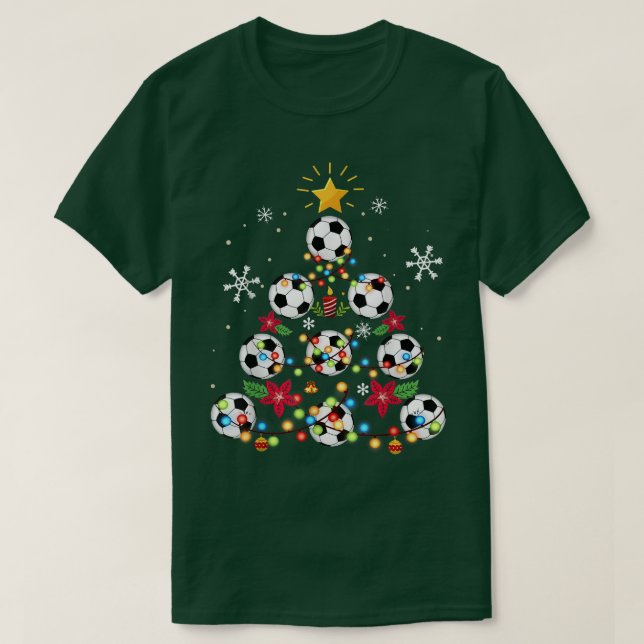 Cute Christmas Tree Soccer Ball Santa Hat Family X T-Shirt (Design Front)