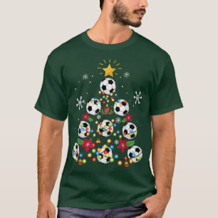 Cute Christmas Tree Soccer Ball Santa Hat Family X T-Shirt