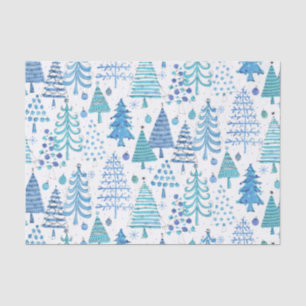 Cute Christmas Tree Teal Blue Green Pattern Tissue Paper