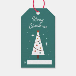 Cute Christmas Tree Teal Customisable Gift Tags