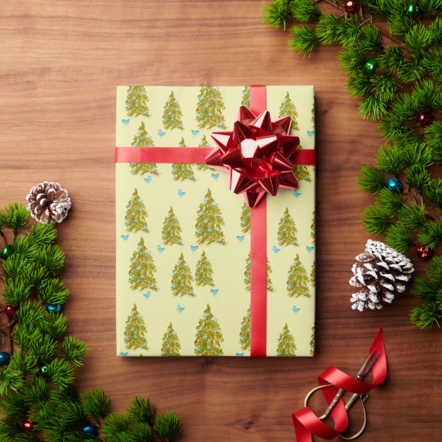 Cute Christmas Tree with Blue Birds 2 Wrapping Paper (Holiday Gift)