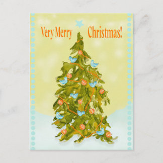 Cute Christmas Tree with Blue Birds Postcard