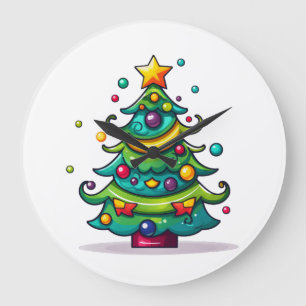 Cute Christmas Tree with Ornaments Large Clock