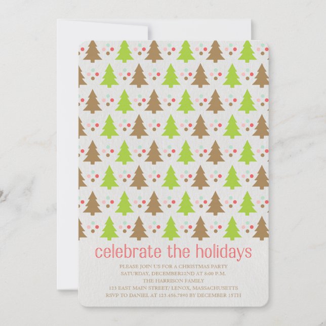 Cute Christmas Trees and Polka Dots Party Invites (Front)