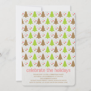 Cute Christmas Trees and Polka Dots Party Invites