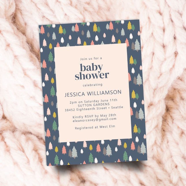 Cute Christmas Trees Blue Green Baby Shower Invitation (Creator Uploaded)