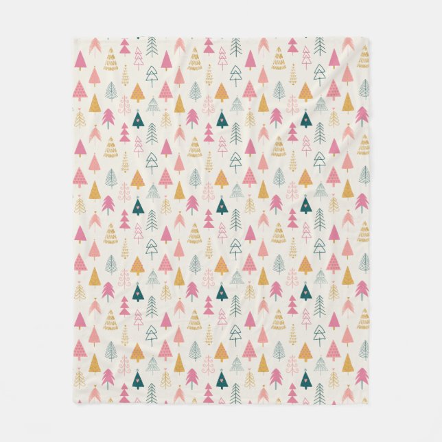 Cute Christmas Trees Blush Pink Pattern Fleece Blanket (Front)
